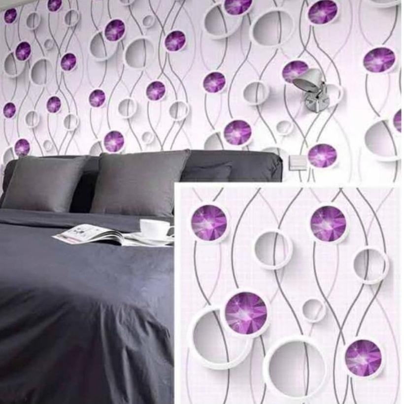 Baru Kekinian Wallpaper Dinding ukuran 45 cm x 10 M Motif 3D salur diamond ungu gelombang