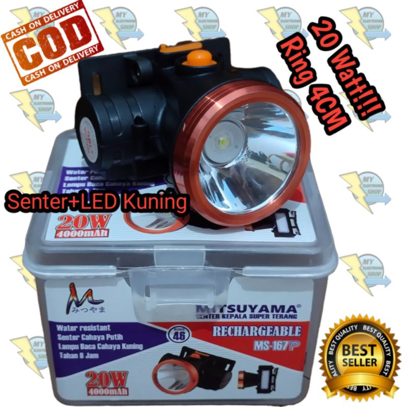 Senter Kepala LED 20W + LED Samping Headlamp 20WATT MITSUYAMA MS-167P Headligth Water Resistant