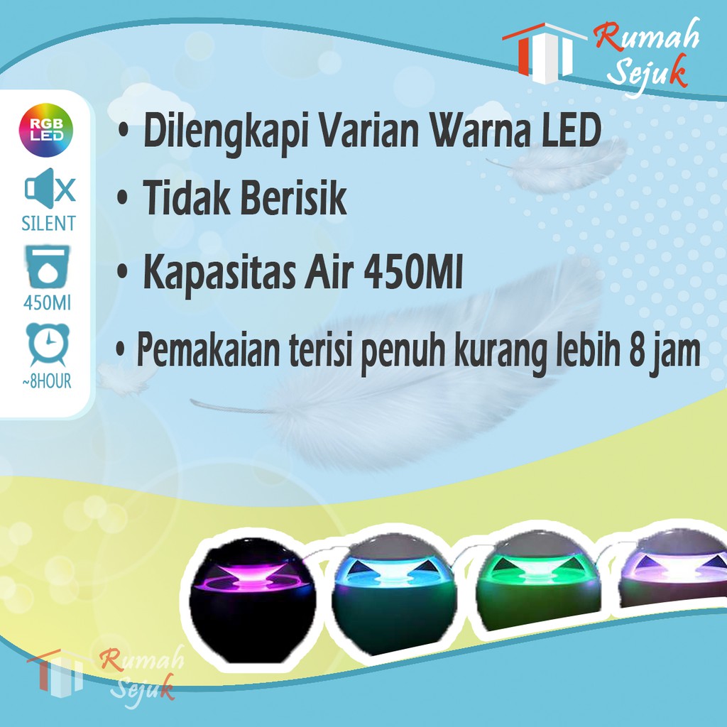 RS - Air Humidifier Diffuser Aromaterapi Alat Pengharum Ruangan Difuser Disfuser Unik Lucu RS-H8 Humdifier Purifier Difusser Defuser Humidifer Humadifier Humudifier Dispuser Humifider Portable Mobil Car Uap Hiasan Kamar Lampu LED Free Gratis Oil