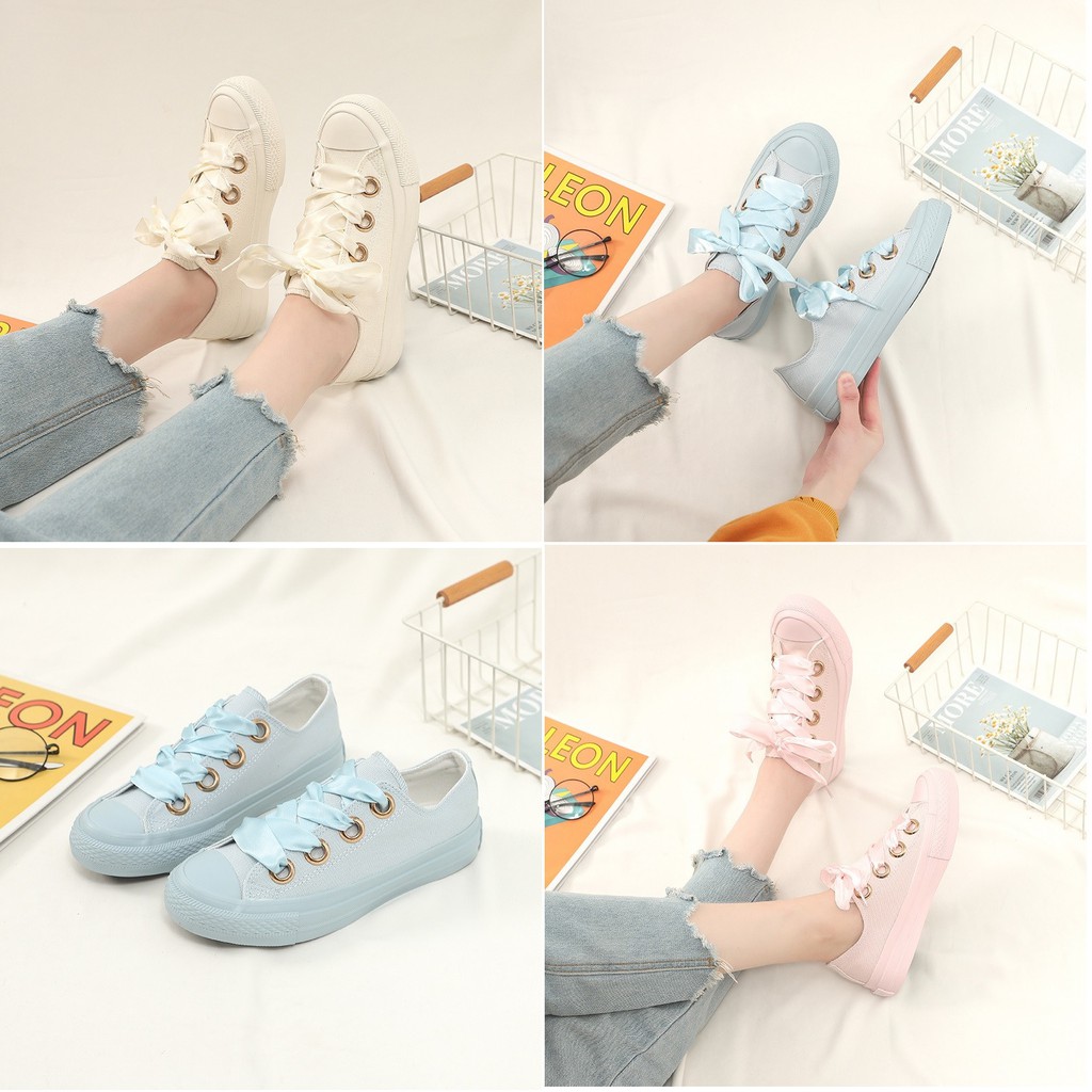 Sepatu Sneaker Kanvas Wanita Putih Pink Biru