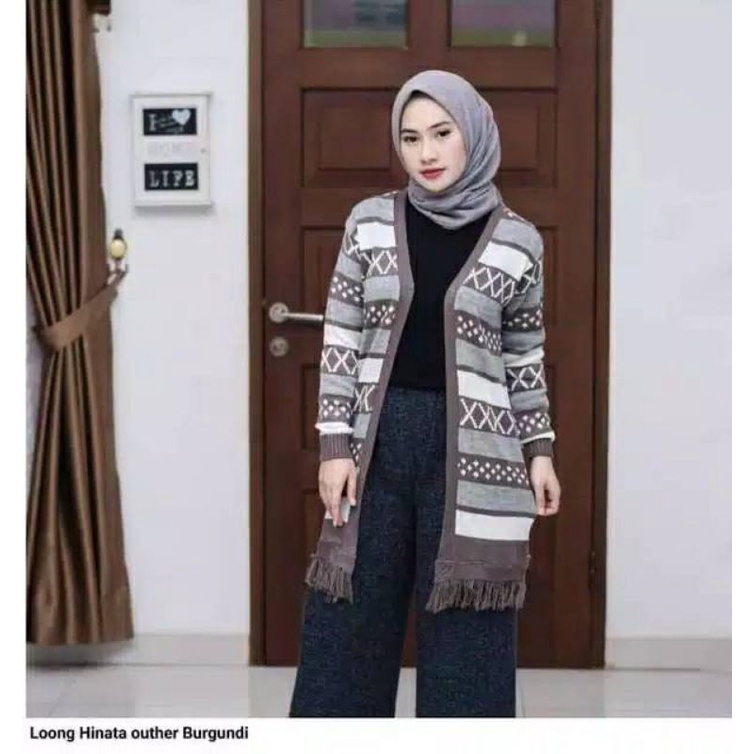 Cardigan Wanita Rajut Halus Long HINATA CARDY TRIBAL / Cardigan Rajut Wanita