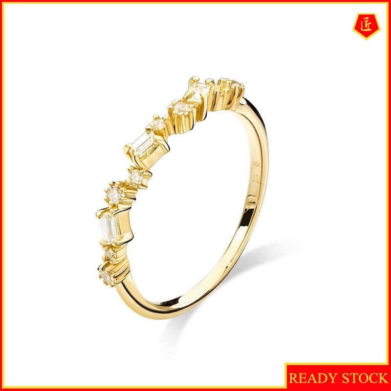 [Ready Stock]Simple Personality 18K Gold Multi-Cut Inlaid Diamond Ring