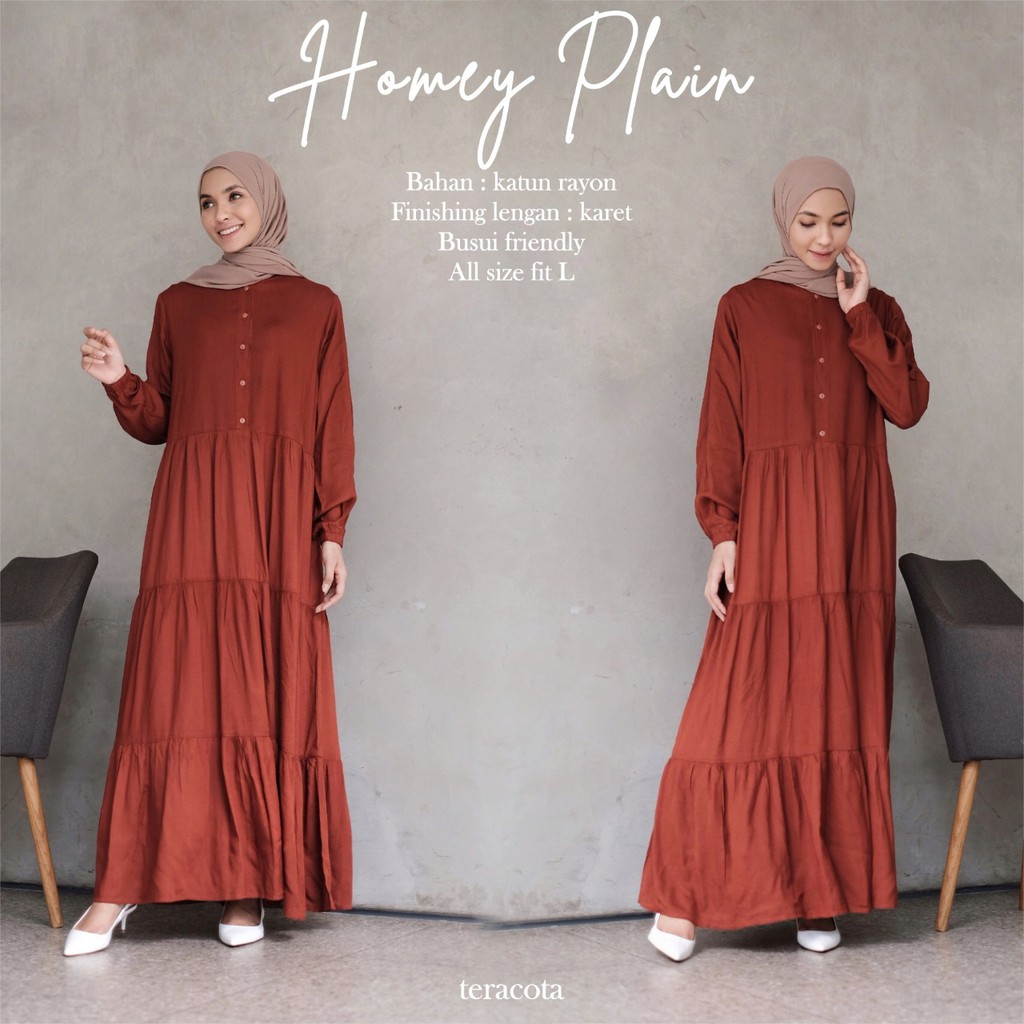 Homey Dress Plain by Reyscarf Gamis Dewasa Polos Bahan Rayon Viscose Premium Eksklusif Adem Nyaman Dipakai  I Bisa Cod