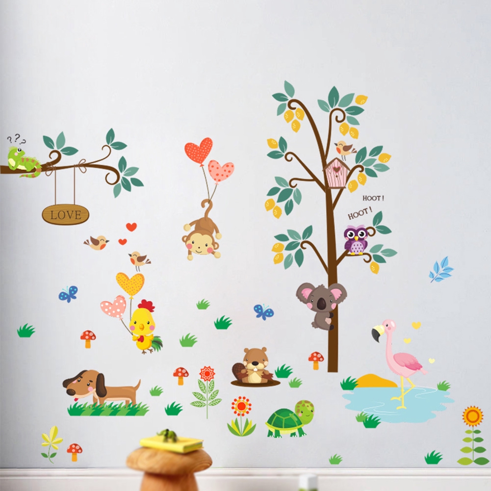 Stiker Dinding Decal Desain Kartun Binatang Burung Hantu Bahan