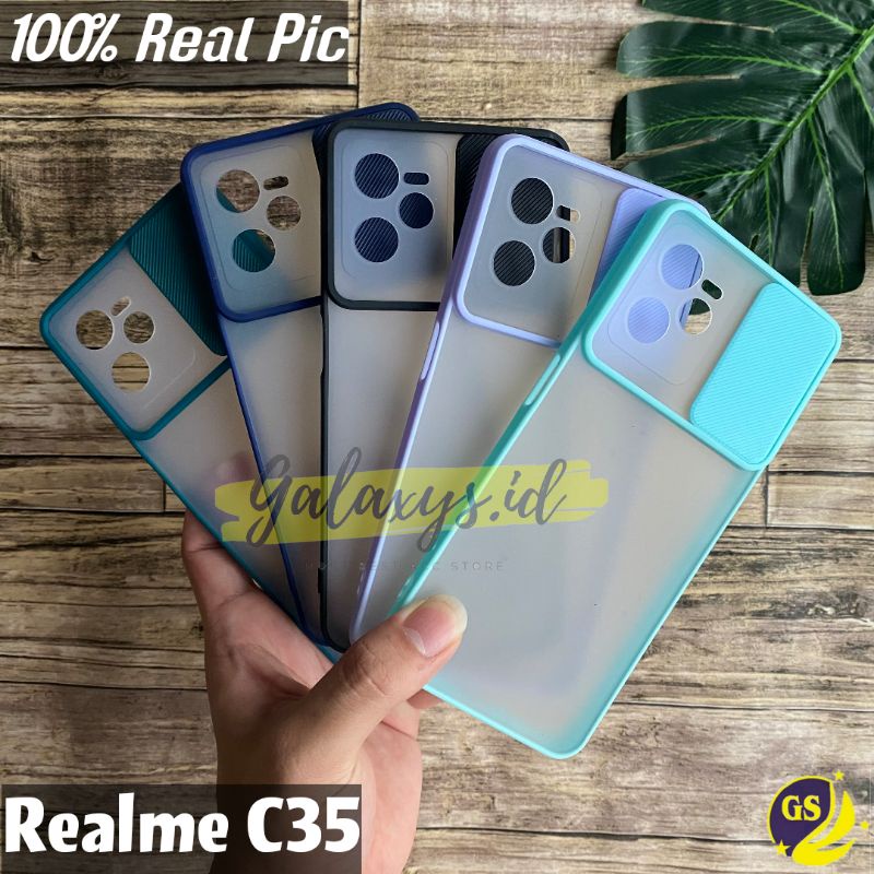 Realme C3 C35 C31 2022 / Realme Narzo 50A Prime Realme 9i 2022 Slide Case Protection Camera Matte Candy Kamera Sliding Casing Pelindung Kamera Sleding Slim Fuze Macaron