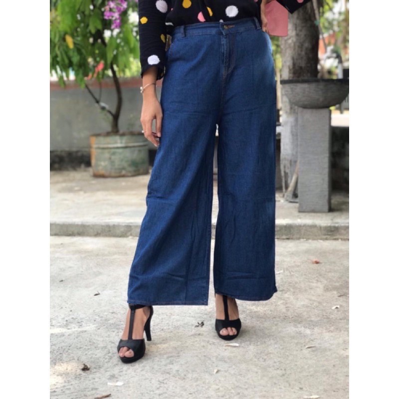 1 KG 3 PCS | DELONIX KULOT JEANS / CELANA KULOT JEANS WANITA / BAWAHAN CEWEK / JIN JINS SNOW-KULOT JEANS NAVY