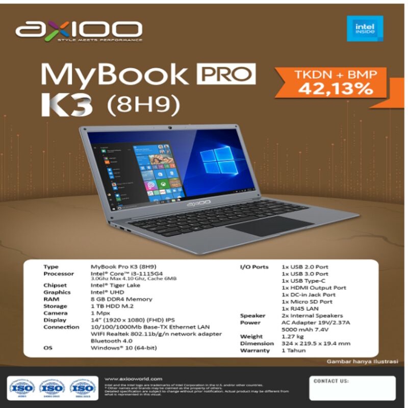 Axioo Mybook Pro K3 8N9 (8GB 1TB SSD NVME) Notebook Laptop axioo Netbook leptop axio