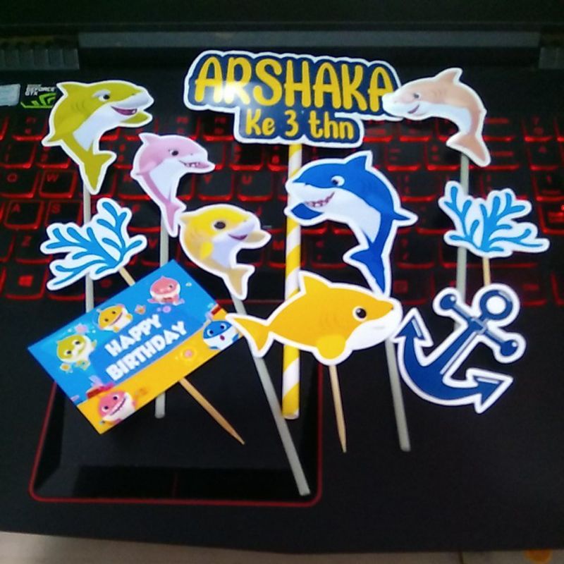 cake topper hiasan kue baby shark v6