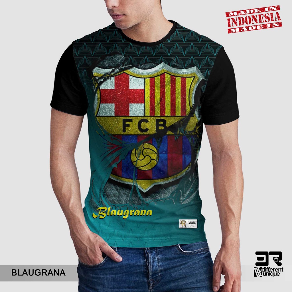[ COD ] KAOS PRINTING GAMBAR TEAM SEPAKBOLA BARCELONA FC BLAUGRANA - BAJU SEPAK BOLA  BARCA DISTRO O