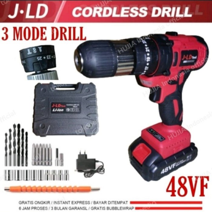 Bor Baterai JLD 48V 13mm Cordless Drill Impact Drill bor baja dan besi