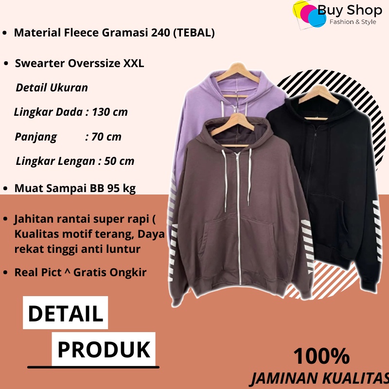 jacket hoodie wanita oversize BRAZE ZIPER LD 130 CM PJ 70 CM jaket wanita big size XXL korean styele-2