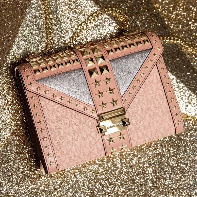 MICHAEL KORS Whitney Large Star Embellished Logo and Leather Convertible Shoulder Bag MK