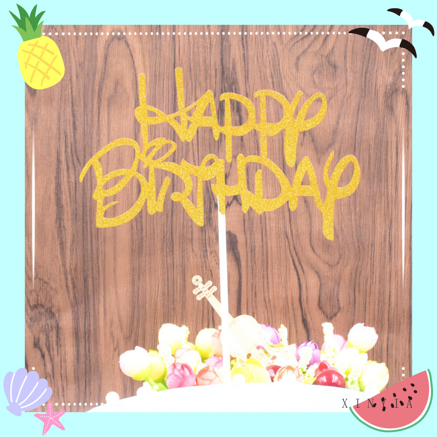 Topper Kue Desain Happy Birthday Bahan Akrilik Untuk Dekorasi