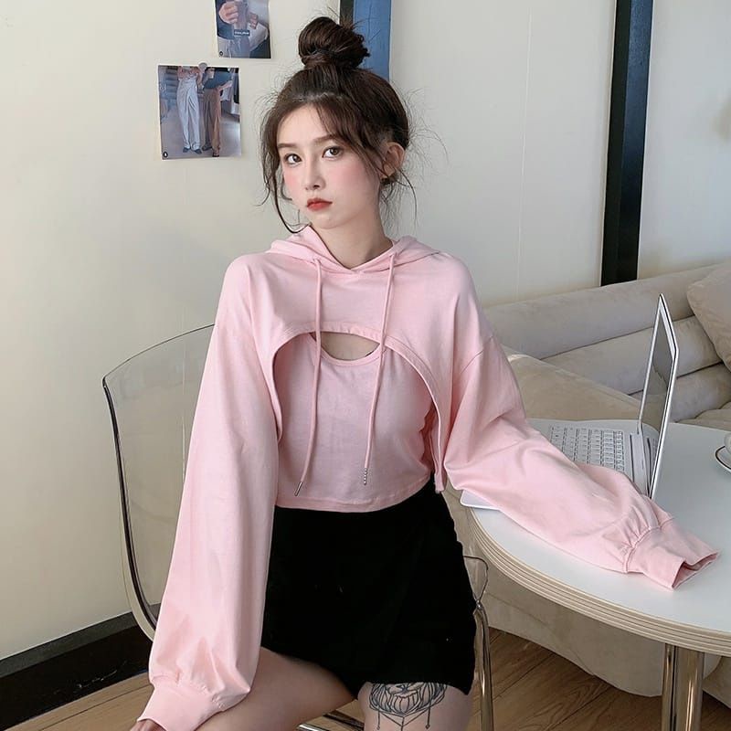 Sweater crop top hoddie korean style fashion remaja