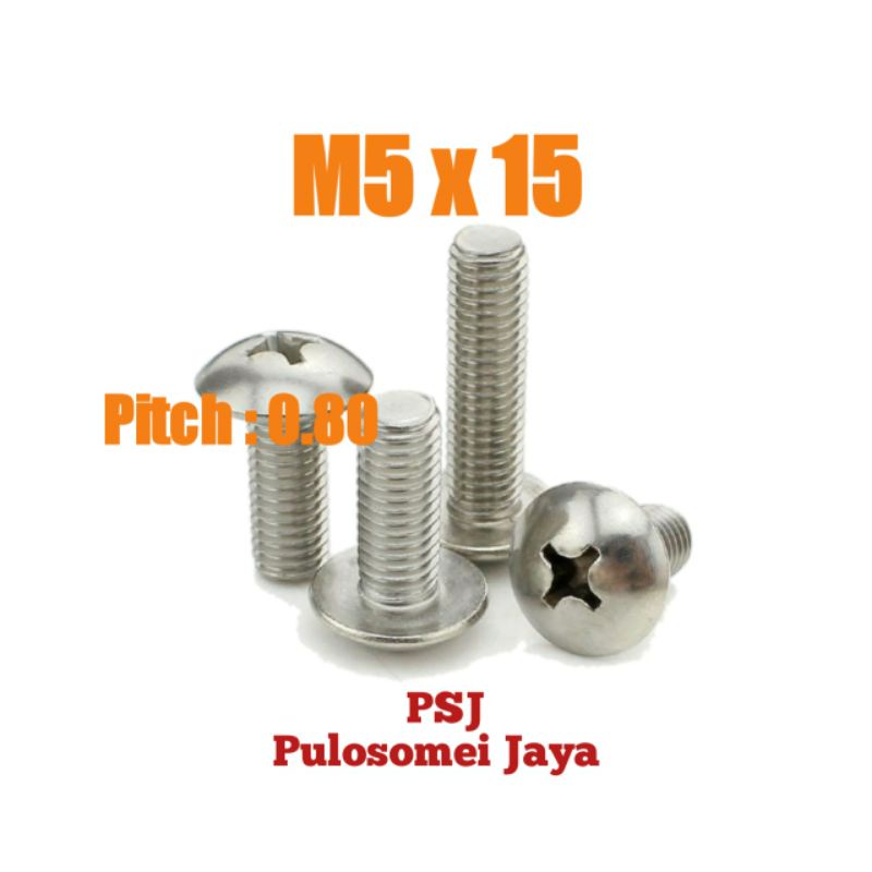 Baut JT Stainless M5 x 15 / Baut Payung SS M5 x 15 / JT SS M5 x 15