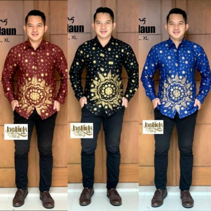 Batik Pria Lengan Panjang BATIK AZMIL HRB026 motif KERATONAN Kode 002 size M L XL XXL Reguler