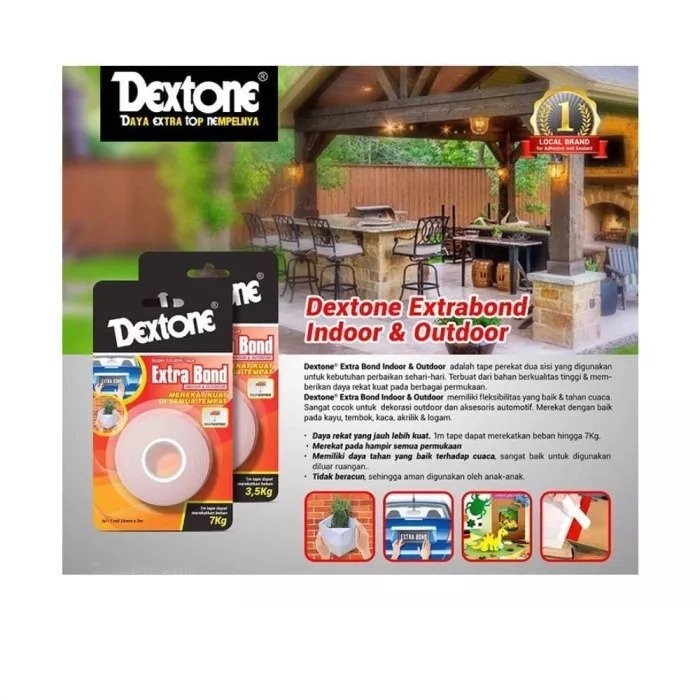 Dextone Super Double Tape Extra Bond Indoor Outdoor 12 mm x 2 m Merah