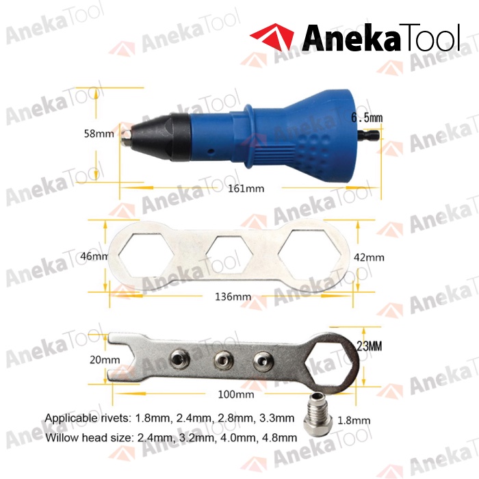 Rivet Gun Adapter Konverter Bor Adaptor Tang Paku Rivet Alumunium