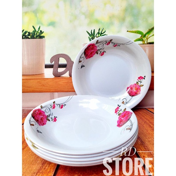 PROMO 6.PCS PIRING MAKAN CEKUNG MELAMINE MOTIF ROSE