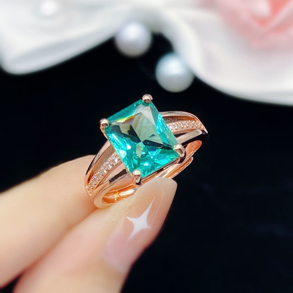 Cincin Berlian Baja Titanium Kristal Zamrud Rose Gold Perhiasan Fashion Wanita Pertunangan Pernikahan Rings