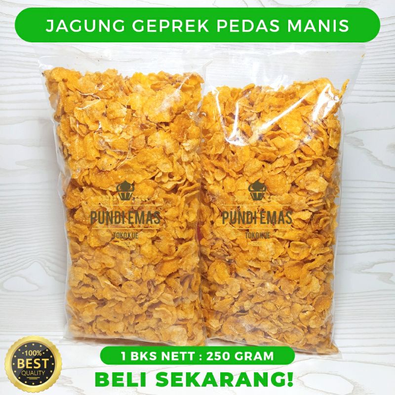 Jagung Geprek 250Gr / Keripik Jagung Rasa Pedas Manis / Emping Jagung Kiloan / Emping Jagung Pedas Manis