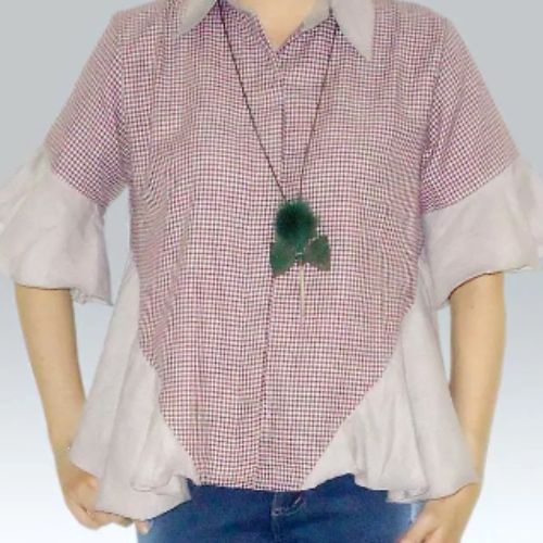CUCI GUDANG Baju Kemeja Gisella Rimple Casual Blouse Kemeja Trendy Wanita Lengan Pendek Motif Kotak Murah - Lovelybutik