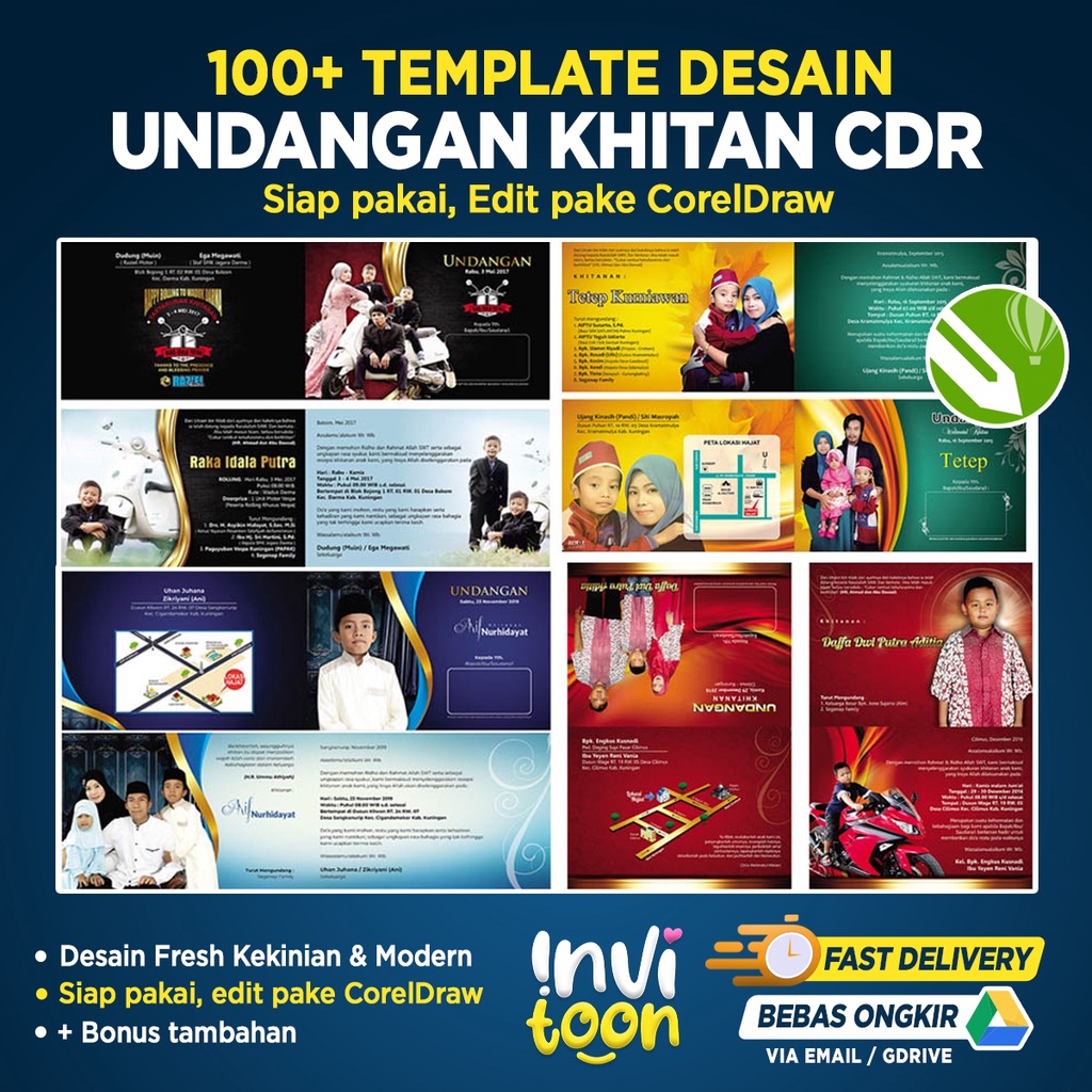 Jual 100 Desain Undangan Khitan Sunatan Anak Format Cdr Siap Edit