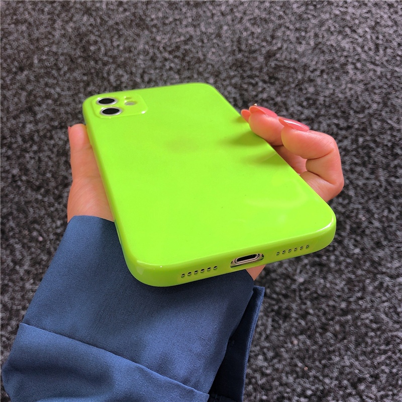 Soft Case TPU Warna Hijau Fluorescent Untuk iPhone 14 13 12 11 Pro X XS MAX XR Se20 7 8 Plus