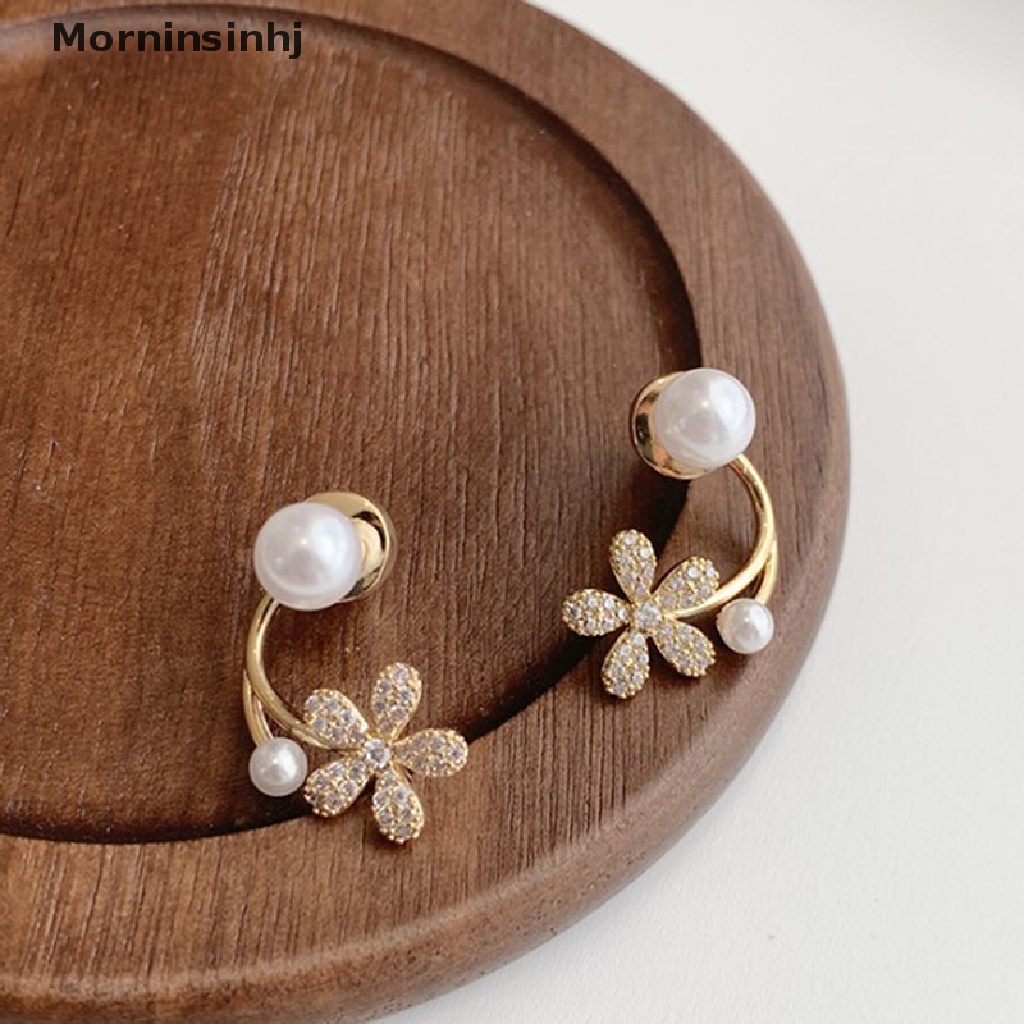 Mornin Anting Tusuk Bunga Mutiara Imitasi Mewah Gaya Korea/Fashion Wanita Perhiasan Elegan Ornamen Pernikahan id