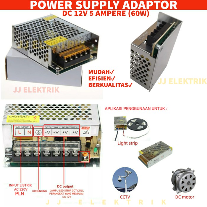 Trafo 12V 5A / Adaptor Power Supply 5 Ampere 12 Volt