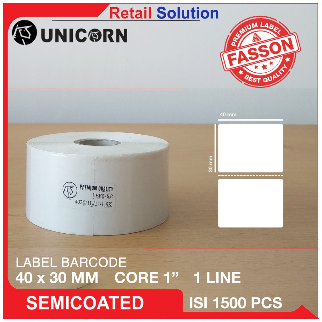 Label Barcode Semicoat 40x30 mm / 40 x 30 mm / 4x3CM - 1 Kolom