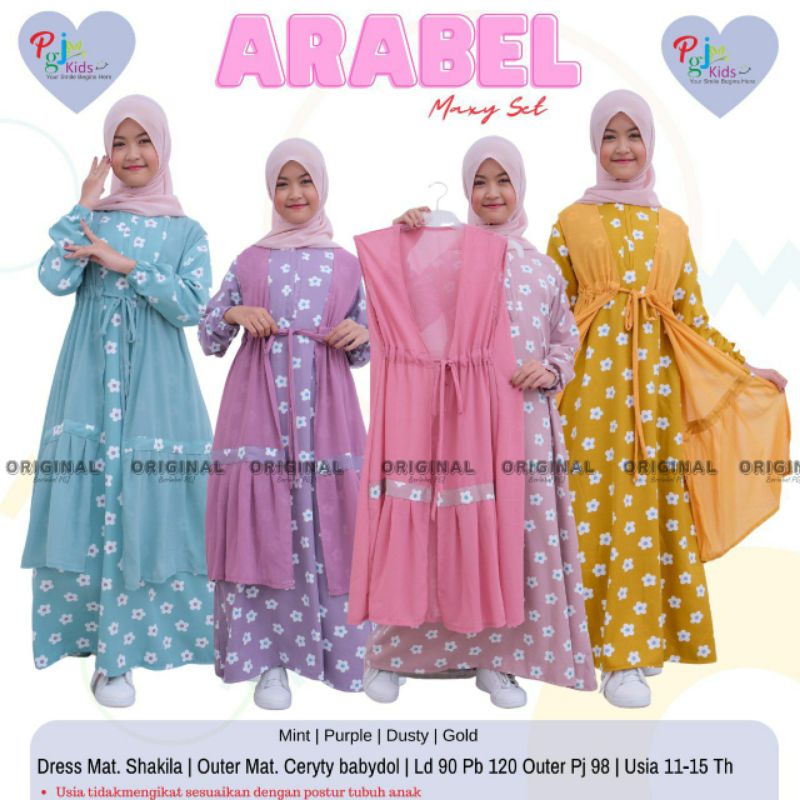 arabel maxy set setelan gamis outer inner pisah anak remaja cantik