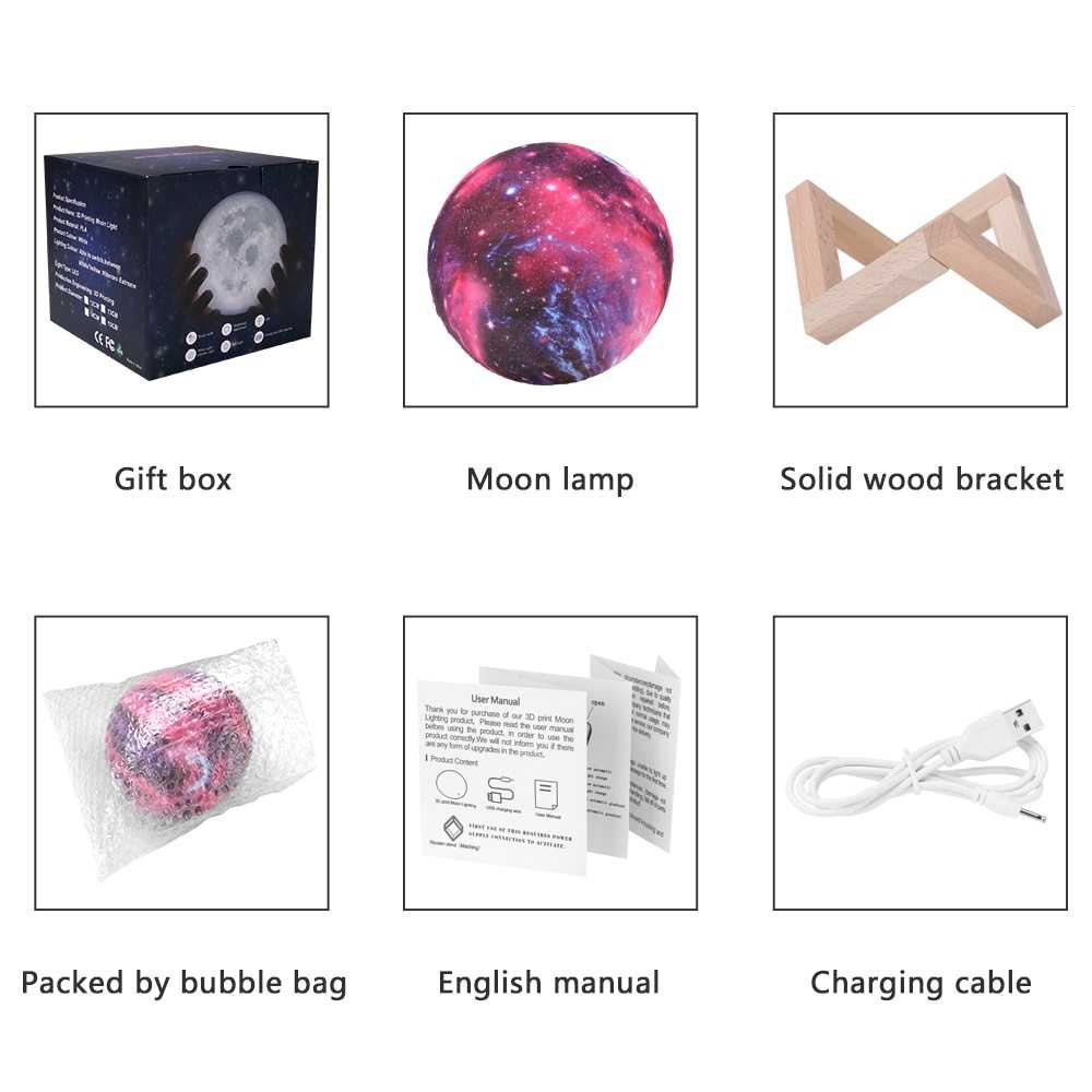 Lampu tidur anak dengan bulan warna warni membuat cepat ngantuk Coquimbo Lampu Tidur 3D Printed Moon Night Light Table Lamp - 3DPSL lampu bayi 16 Colors 3D Printing Moon Lamp With Remote Control Starry Sky Galaxy Light Built In Rechargeable Battery Night