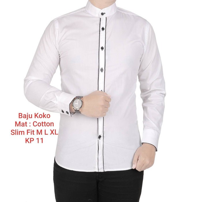 BAJU KOKO PRIA SLIM FIT KEMEJA KOKO LENGAN PANJANG PUTIH KP11