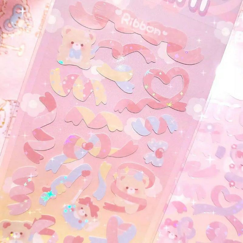 

1 LEMBAR STIKER RIBBON CONFETTI PITA GLITTER SPARKLE BULLET JURNAL LUCU MURAH DIY DIARY