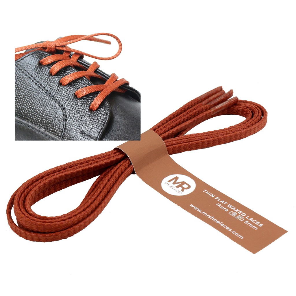 MR Shoelaces TH10 Ikura (Coklat Emas) Tali Sepatu Lilin Gepeng Thin 3-4mm (Waxed Laces) 50cm 100cm 120cm 150cm Brown
