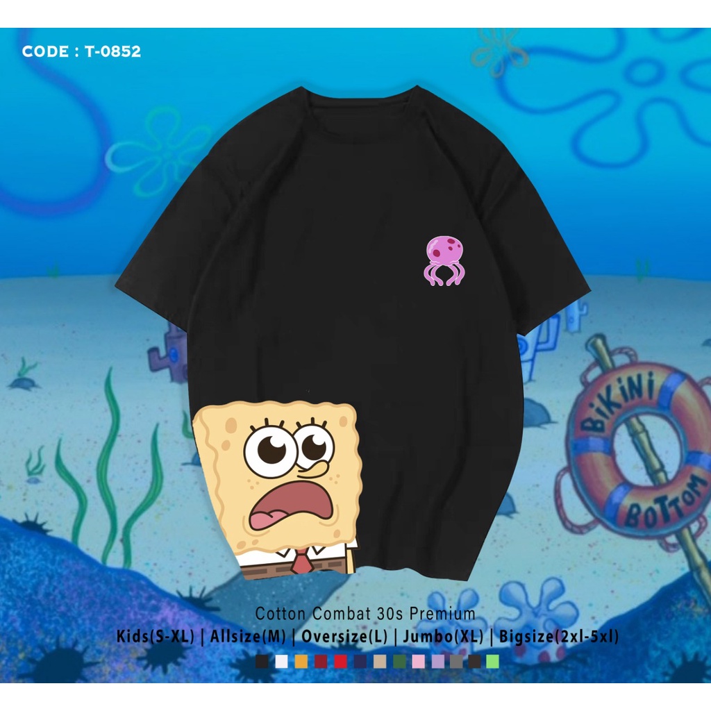 KAOS TERBARU / PRIA WANITA / KAOS POPULER / REAL PICTURE / SPONGEBOBS SYOK / BEST SELLER / CUSTOM TEE