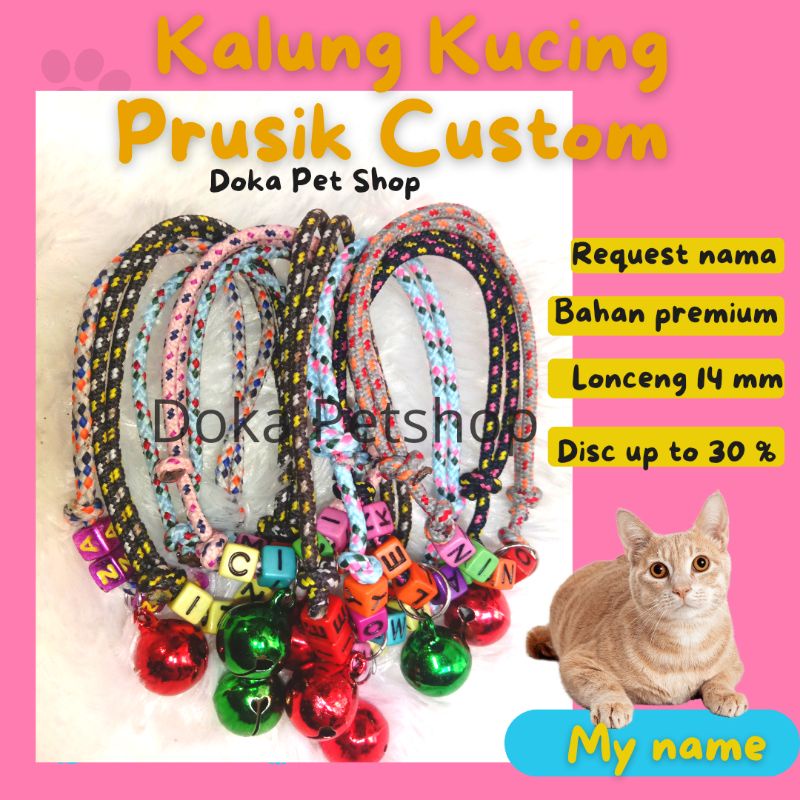 kalung kucing nama custom lonceng tali prusik kelinci anjing kucing