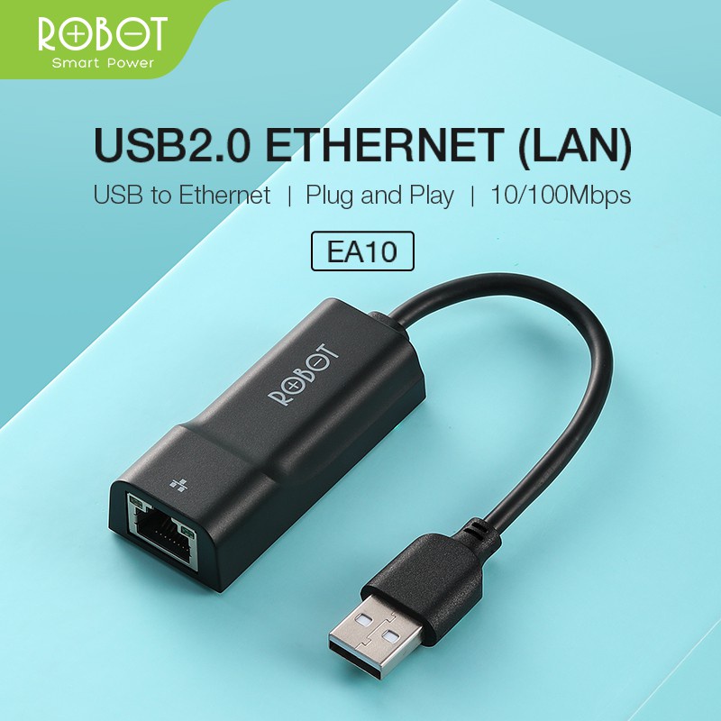 (VROFFSTORE) ROBOT EA10 EA-10 USB Ethernet Adapter USB 2.0 to 10/100 Network RJ45 LAN Black - Garansi Resmi 1 Tahun