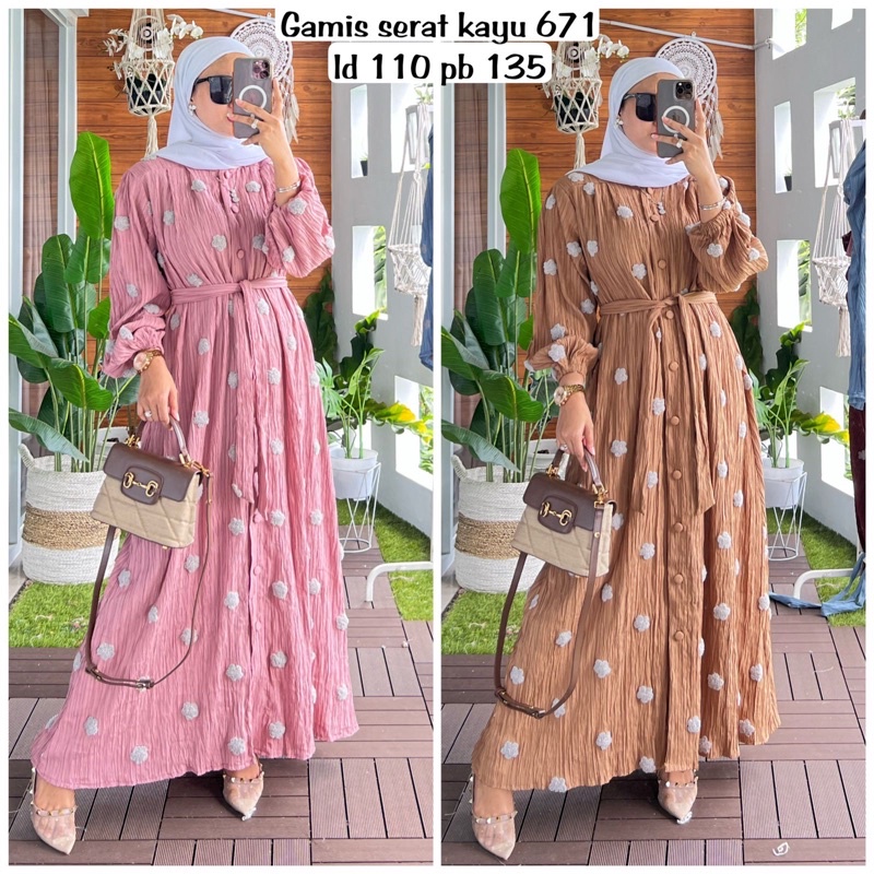 Gamis/Dress Pompom serat kayu premium