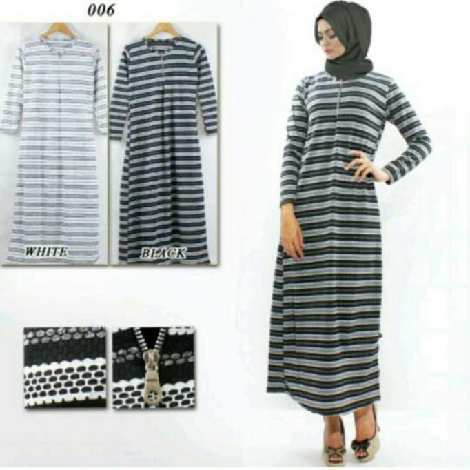 Ready Stock Gamis Casual Terbaru Hitam Dan Putih Salur Baju