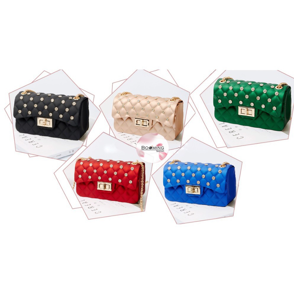 Tas Selempang Cantik  Tas Jelly Matte Maxi MINI  DIAMOND ( gratis boneka & syal )  Tas Impor