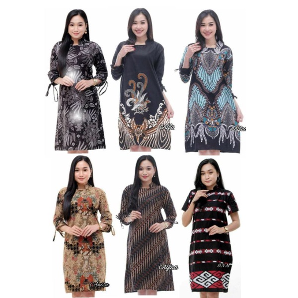 Dress modern butik baju atasan wanita - atasan batik - batik wanita - batik keren - seragam kerja - 