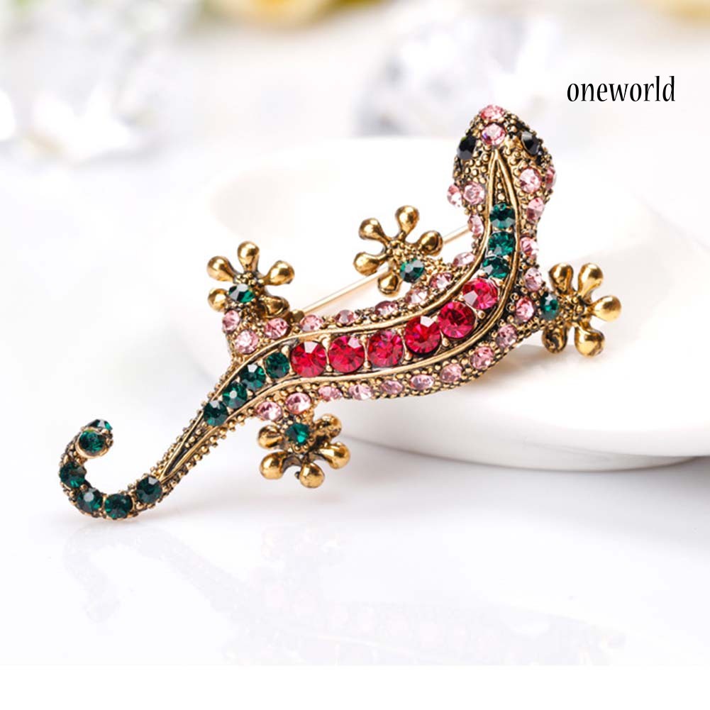 OW@ Unisex Rhinestone Lizard Gecko Animal Creeper Brooch Pin Corsage Jewelry Gift