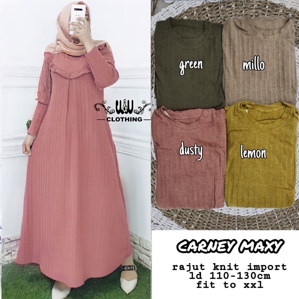 Elmecca Baju Gamis Rajut Import Polos Jumbo Ld 130 Carney Maxy Big Size XXXL Model Terbaru Kekinian
