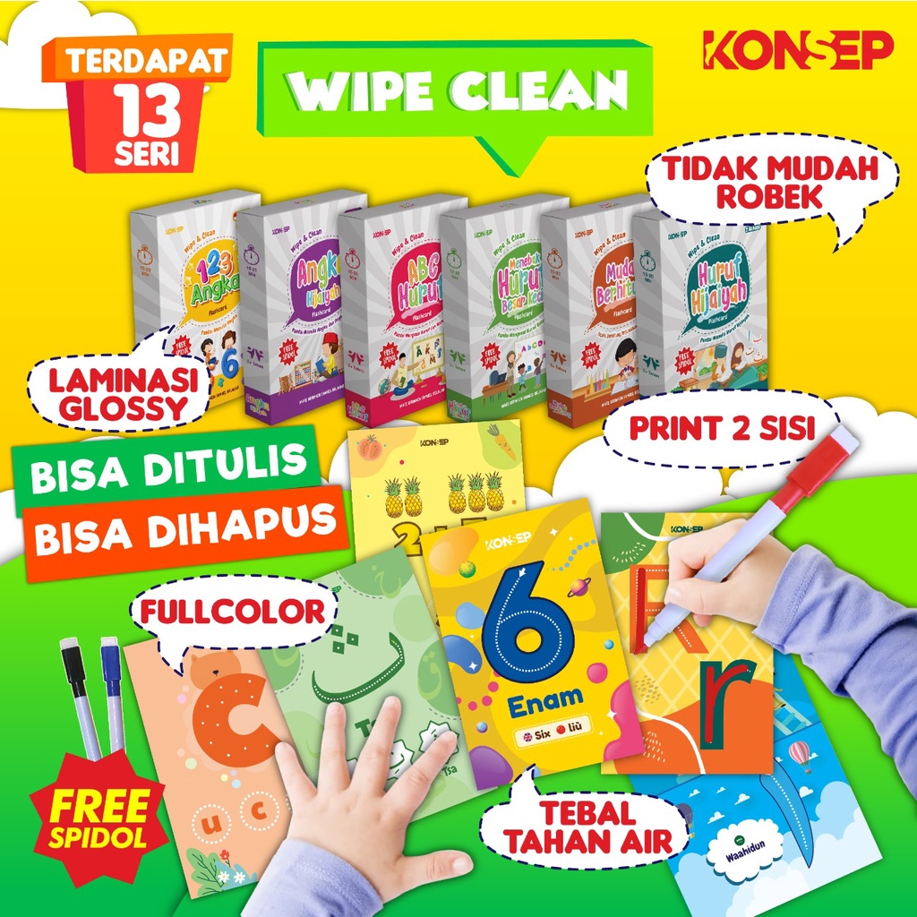 [FREE SPIDOL] Konsep Flashcard Wipe and Clean / Flash Card / Mainan Edukasi Kartu Pintar Anak Balita