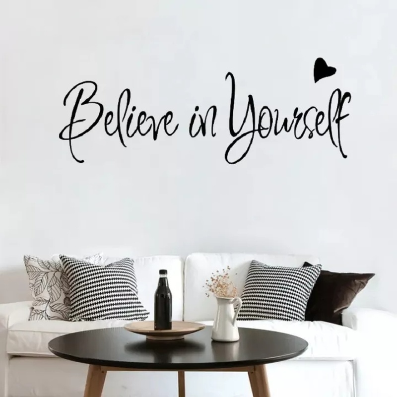 Stiker Dinding Bahan PVC Mudah Dilepas Gambar Tulisan &quot;Believe On Yourself&quot; Ukuran 20x56cm