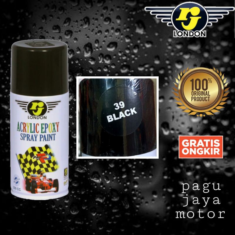 Pilox pilok rj london spray paint cat semprot warna hitam black 150cc standard mengkilat mengkilap untuk motor mobil velg helm kayu besi plastik