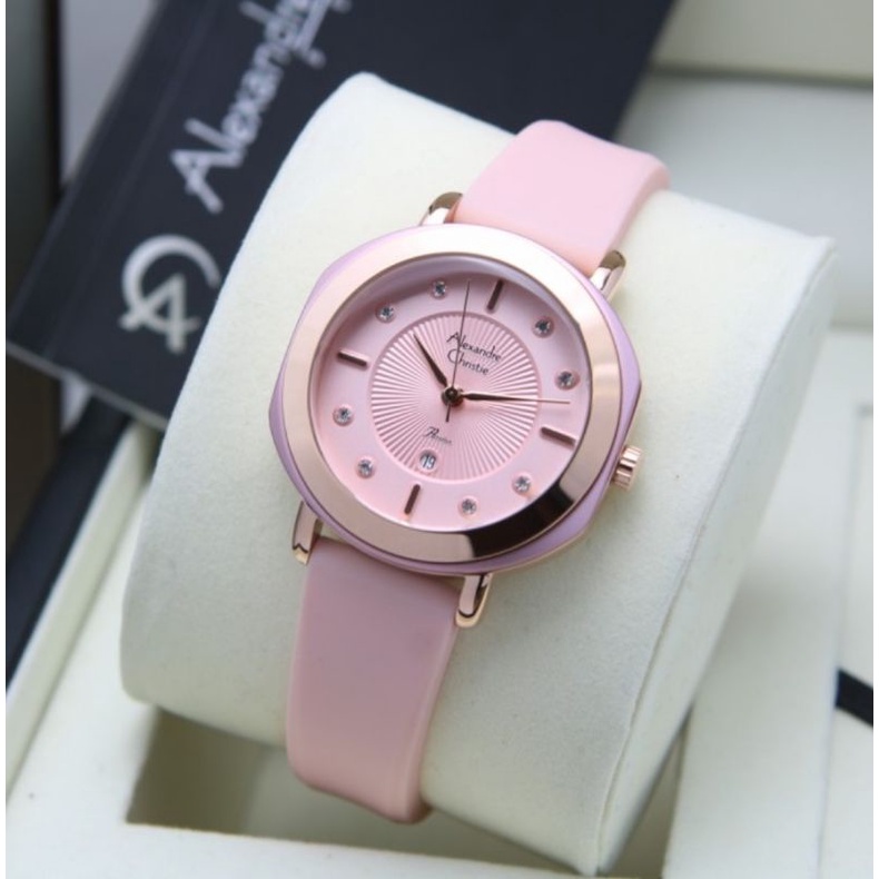 Alexandre Christie WanitaOriginal garansi resmi
diameter 3.5cm
case stainless
strap rubber 
tanggal 