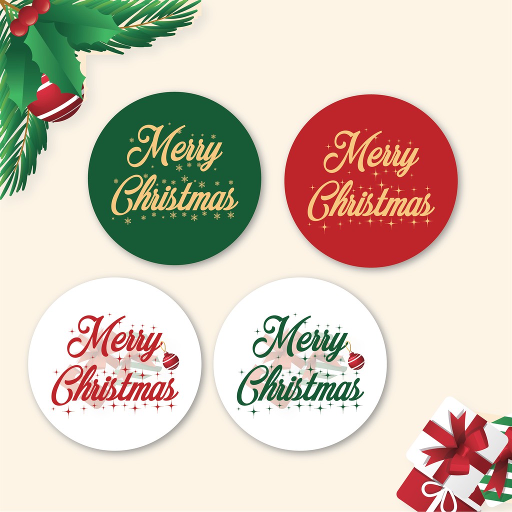 

STICKER/STIKER LABEL KEMASAN CUTTING BULAT LABEL UCAPAN SELAMAT NATAL MERRY CHRISTMAS 20pcs v1